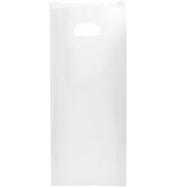 Papieren zak met handgrepen kraft uitgesneden hendels wit 18+6x32cm (50 stuks) Papieren zak met handgrepen kraft uitgesneden hendels wit 18+6x32cm (50 stuks)