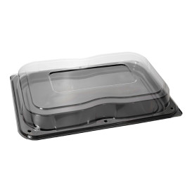 Plateau Rectangulaire Noir et Couvercle PET 35x24cm (15 Utés)