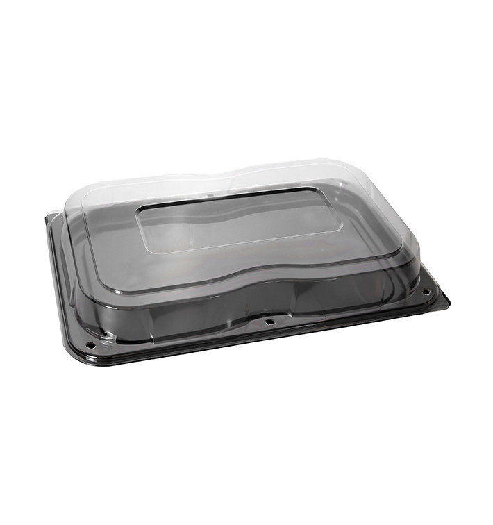 Plateau Rectangulaire Noir et Couvercle PET 35x24cm (15 Utés)