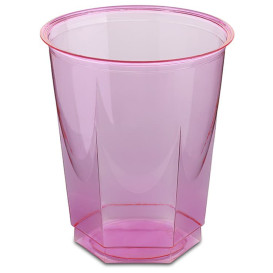 Plastic PS beker Kristal Zeshoekige vorm fuchsia 250ml (250 stuks)