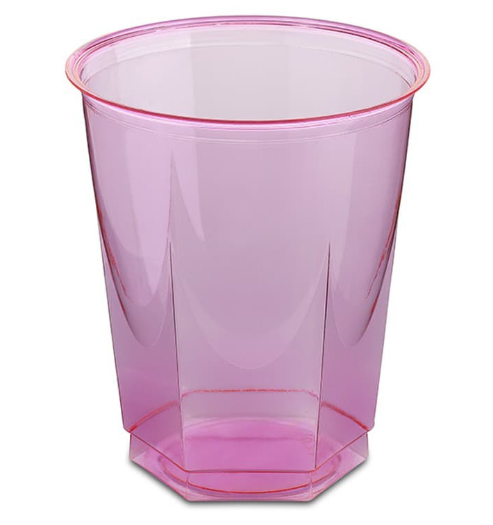 Plastic PS beker Kristal Zeshoekige vorm fuchsia 250ml (250 stuks)