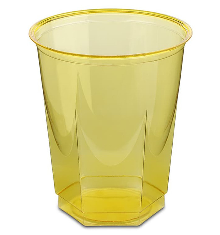 Plastic PS beker Kristal Zeshoekige vorm geel 250ml (10 stuks) Plastic PS beker Kristal Zeshoekige vorm geel 250ml (10 stuks)