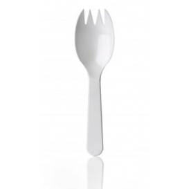 Fourchette Plastique Spork blanche 98mm (100 Unités)