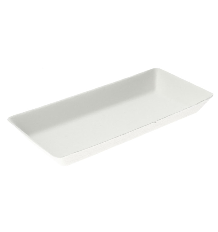 Mini Plateau en Canne à Sucre Blanc 13x7cm (50 Utés) Mini Plateau en Canne à Sucre Blanc 13x7cm (50 Utés)