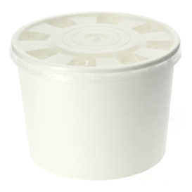 Papieren Container met Plastic Deksel wit PP 250ml (250 stuks)
