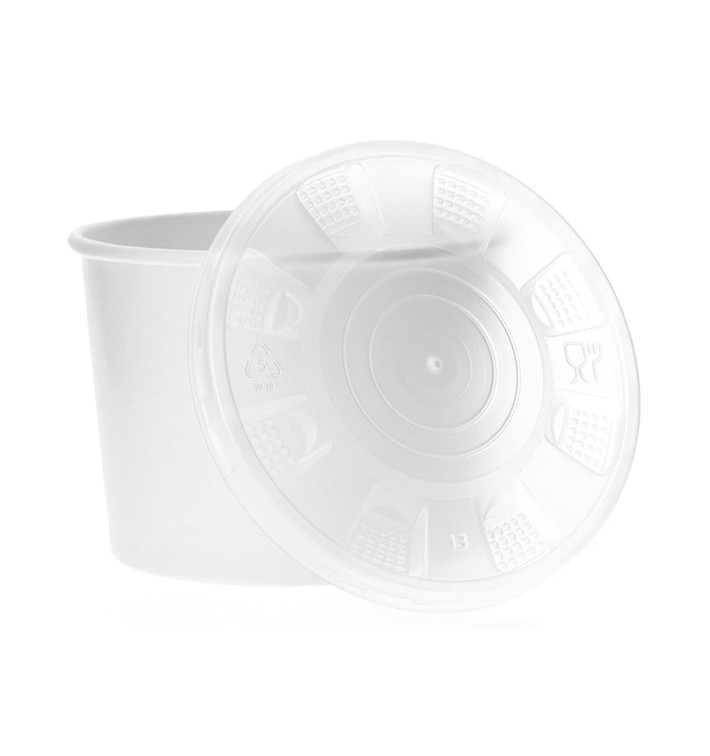 Pot en Carton Blanc avec Couvercle PP 350ml (250 Unités) Pot en Carton Blanc avec Couvercle PP 350ml (250 Unités)
