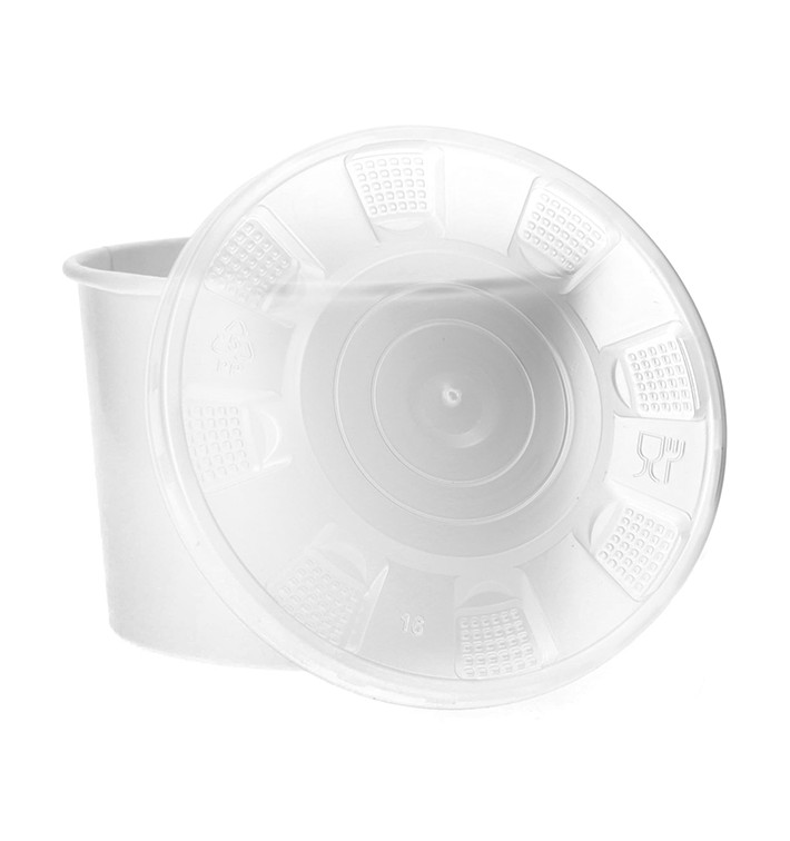 Papieren Container met Plastic Deksel wit PP 488ml (25 stuks) Papieren Container met Plastic Deksel wit PP 488ml (25 stuks)