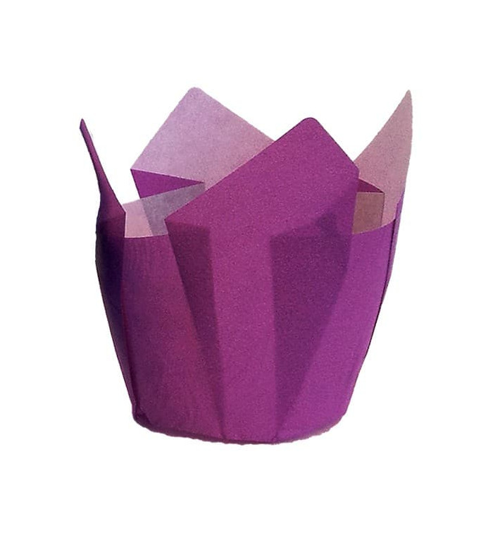 Cupcake vorm voering tulpvorm paars Ø5x4,2/7,2cm (135 stuks) Cupcake vorm voering tulpvorm paars Ø5x4,2/7,2cm (135 stuks)