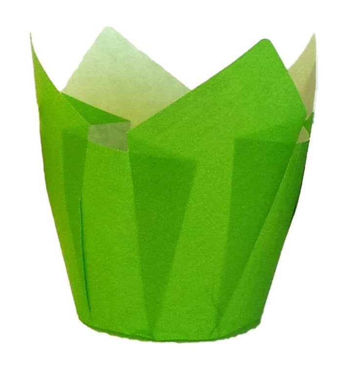 Cupcake vorm voering tulpvorm groen Ø5x5/8cm (2000 stuks) Cupcake vorm voering tulpvorm groen Ø5x5/8cm (2000 stuks)