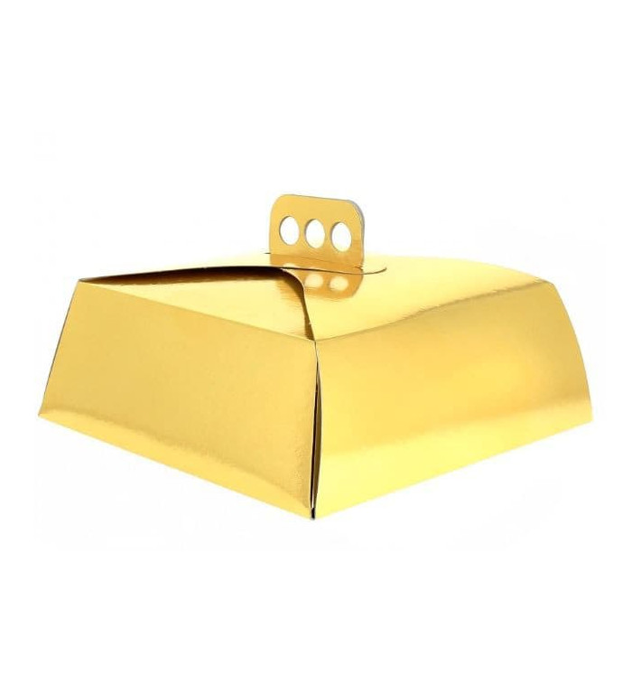 Papieren cake doosje Vierkant goud 32,5x32,5x10cm (100 stuks)