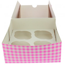 Boîte pour 4 Cupcakes Rose avec insert (140 Unités)