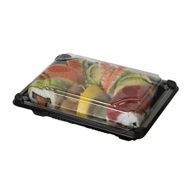 Plateau avec Couvercle Sushi PLA Noir 13,0x18,0 cm (100 Unités)