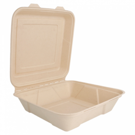Suikerriet Gescharnierd Container "Menu Box" 22,5x22,5x7,5cm (50 stuks) 