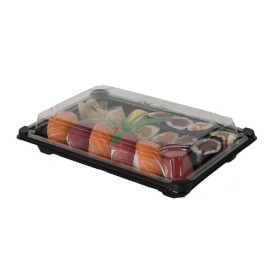 Sushi dienblad met DekselPLA zwart 15,0x23,0 cm (600 stuks)