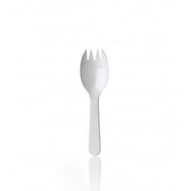 Fourchette Plastique Spork blanche 98mm (100 Unités)