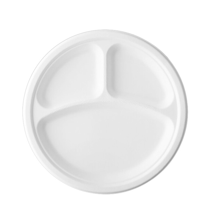 Assiette Canne à Sucre Bagasse 3C Blanc Ø25,3 cm (500 Utés)