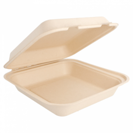 Suikerriet Gescharnierd Container "Menu Box" Naturel 20x20x7,5cm (50 stuks) 