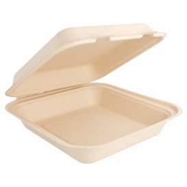 Suikerriet Gescharnierd Container "Menu Box" Naturel 20x20x7,5cm (250 stuks)