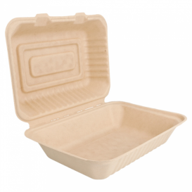 Suikerriet Gescharnierd Container "Menu Box" Naturel 22,5x16,5x6,4cm (50 stuks) 
