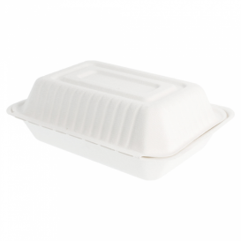 Suikerriet Gescharnierd Container "Menu Box" wit 22,5x16,5x6,4cm (50 stuks) 