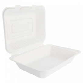 Suikerriet Gescharnierd Container "Menu Box" wit 22,5x16,5x6,4cm (50 stuks) 