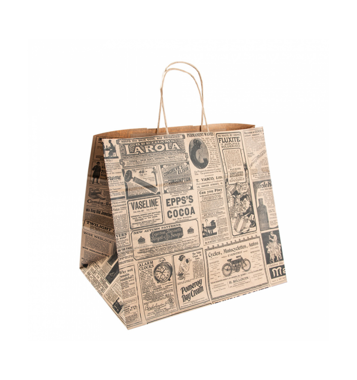 Sac Papier Kraft Naturel Times et Anses 26+14x32 cm (50 Utés) Sac Papier Kraft Naturel Times et Anses 26+14x32 cm (50 Utés)
