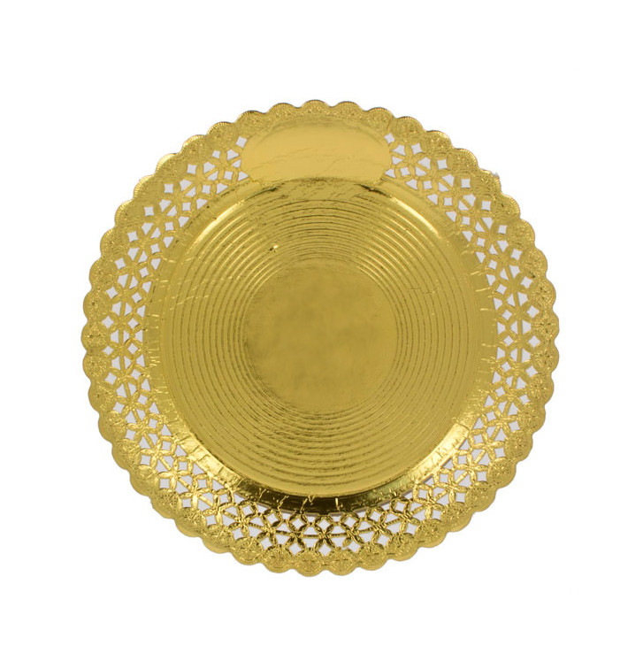 Papieren bord Rond vormig goud 30cm (50 stuks) Papieren bord Rond vormig goud 30cm (50 stuks)