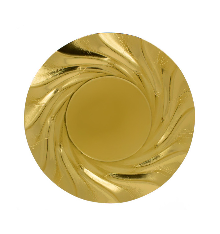 Papieren bord Rond vormig goud "Acuario" 35cm (100 stuks) Papieren bord Rond vormig goud "Acuario" 35cm (100 stuks)