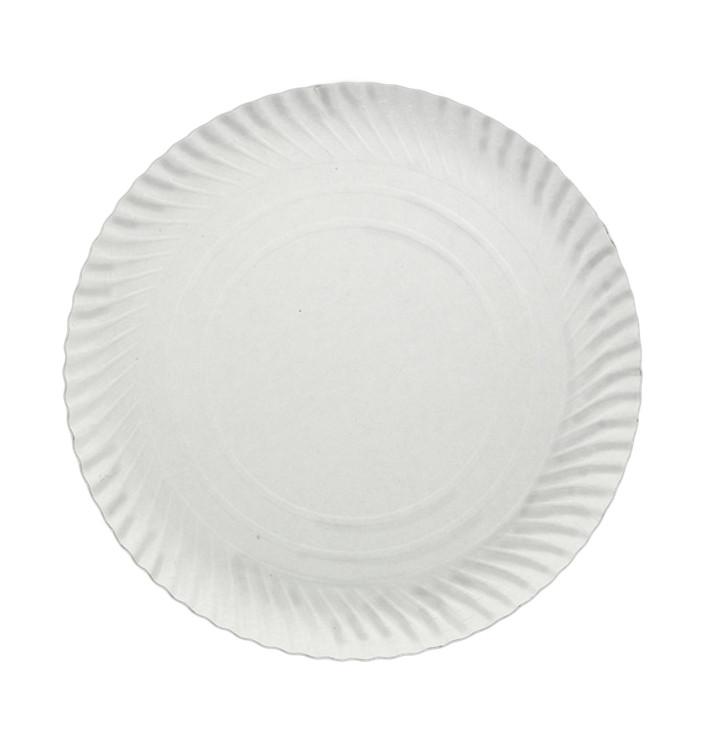 Papieren bord Rond vormig wit 14cm 450g/m2 (1.200 stuks) Papieren bord Rond vormig wit 14cm 450g/m2 (1.200 stuks)