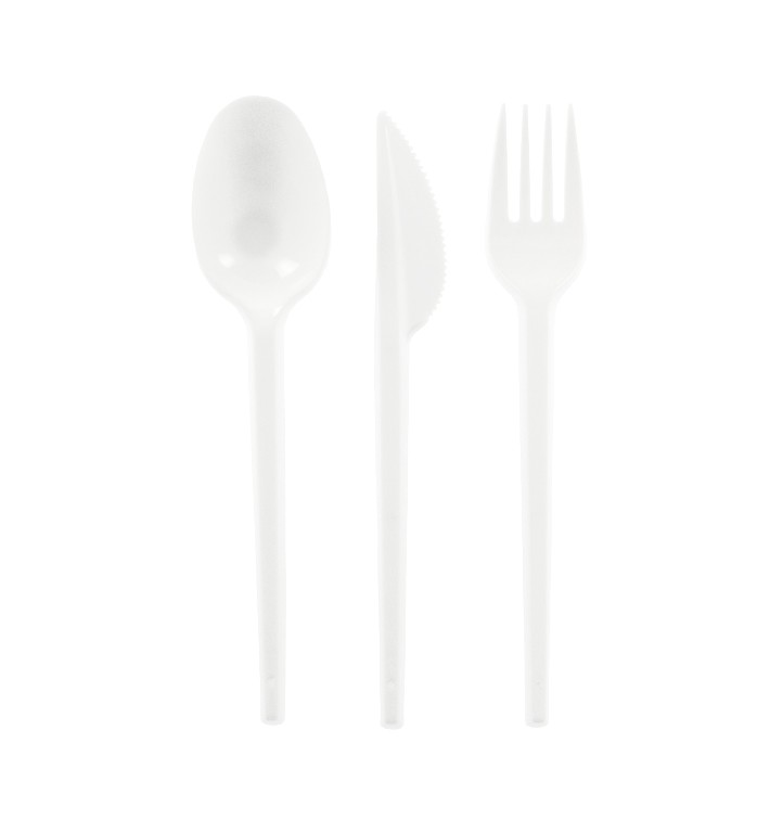 Plastic PS bestekset vork, mes en lepel (25 stuks)