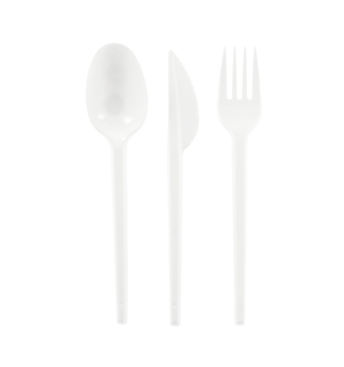 Plastic PS bestekset vork, mes en lepel (500 stuks) Plastic PS bestekset vork, mes en lepel (500 stuks)