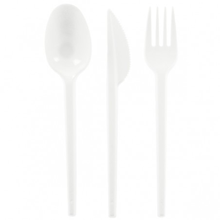 Plastic PS bestekset vork, mes en lepel (500 stuks)