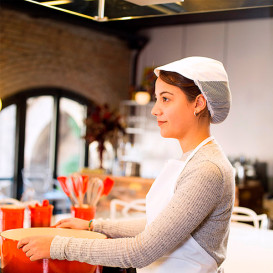 Casquette Cuisinière avec Filet Coton Blanc (25 Unités)