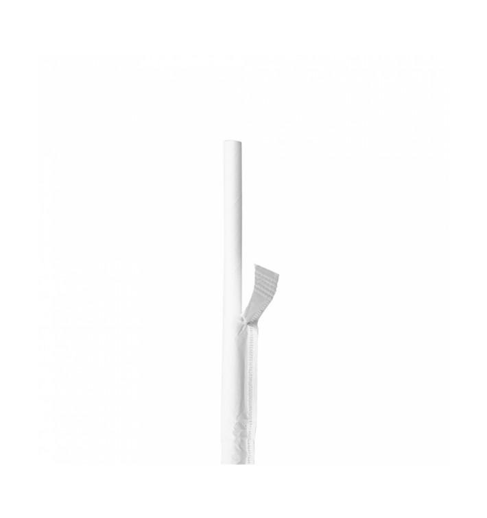 Paille Droite Papier Blanc Emballée Ø6mm 19,7cm (500 Utés) Paille Droite Papier Blanc Emballée Ø6mm 19,7cm (500 Utés)