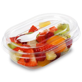 Plastic saladekom APET vormig met vork 370ml 19x14x6,4cm (400 stuks)