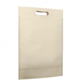 Sac Non-Tissé avec Anses Découpées Crème 30+10x40cm (25 Utés)