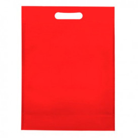 Sac Non-Tissé avec Anses Découpées Rouge 30+10x40cm (25 Utés)