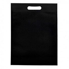 Sac Non-Tissé avec Anses Découpées Noir 30+10x40cm (200 Utés)