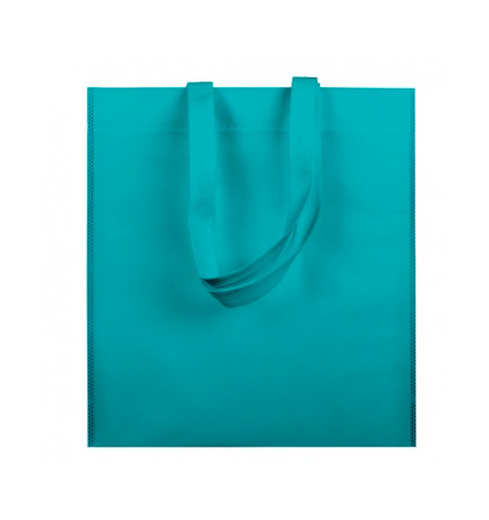 Sac Non-Tissé avec Anses Longues Aigue-Marine 38x42cm (200 Utés)