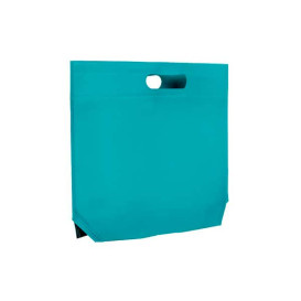 Sac Non-Tissé avec Anses Découpées Aigue-Marine 34+8x26cm (200 Utés)