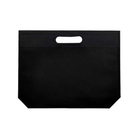 Sac Non-Tissé avec Anses Découpées Noir 34+8x26cm (200 Utés)