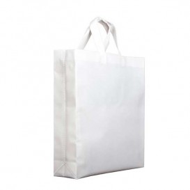 Niet geweven PREMIUM tas met korte hengsels wit 25+10x30cm (200 stuks)