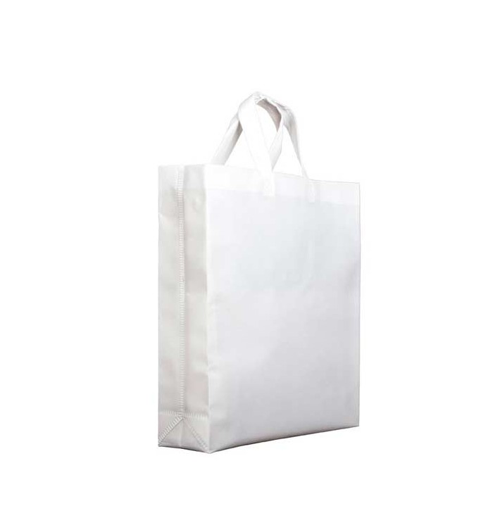 Niet geweven PREMIUM tas met korte hengsels wit 25+10x30cm (200 stuks)