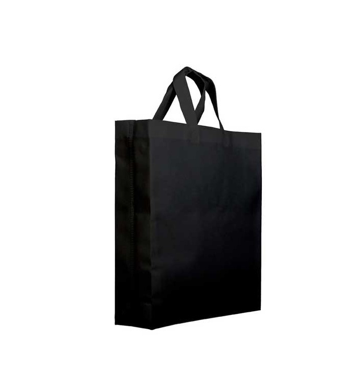 Niet geweven PREMIUM tas met korte hengsels zwart 25+10x30cm (200 stuks)