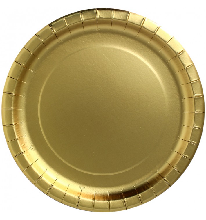 Papieren bord Rond vormig "Party Shinen" goud Ø34cm (3 stuks) 