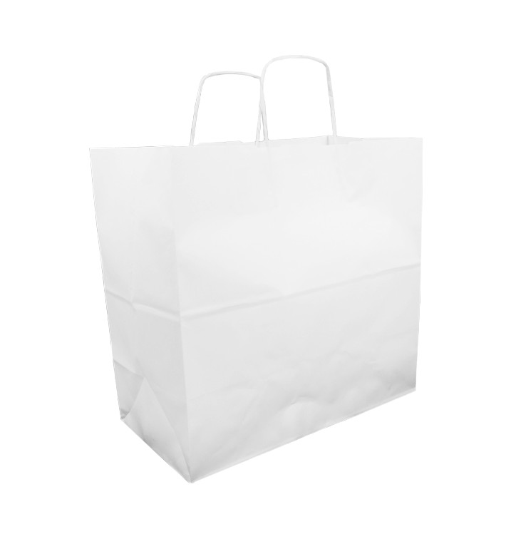 Sac en papier Kraft Blanc avec Anses 100g 35+15x30cm (200 Utés) Sac en papier Kraft Blanc avec Anses 100g 35+15x30cm (200 Utés)