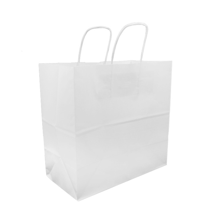 Papieren zak met handgrepen kraft wit 100g 27+14x26cm (200 stuks) Papieren zak met handgrepen kraft wit 100g 27+14x26cm (200 stuks)