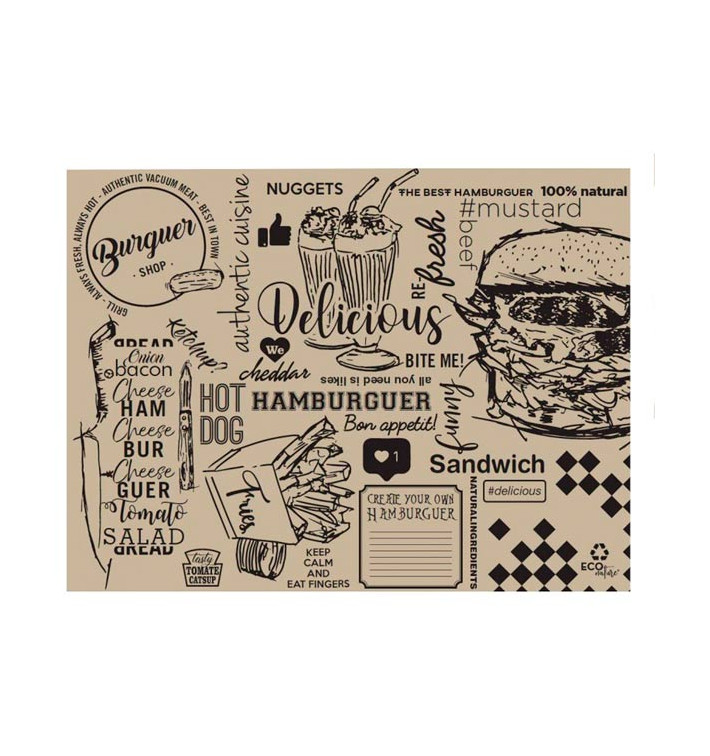 Set de Table papier 30x40cm Kraft "Burguer" 40g (1.000 Utés) Set de Table papier 30x40cm Kraft "Burguer" 40g (1.000 Utés)