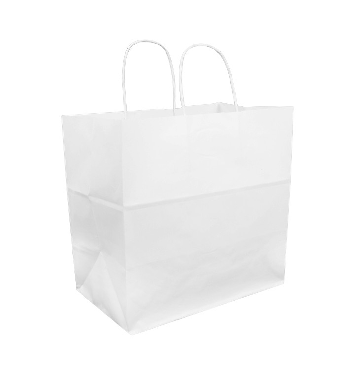 Sac en Papier Kraft Blanc avec Anses 100g 30+18x29cm (200 Utés) Sac en Papier Kraft Blanc avec Anses 100g 30+18x29cm (200 Utés)