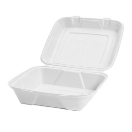 Suikerriet Gescharnierd Container "Menu Box" wit 24x23x7,7cm (50 stuks)